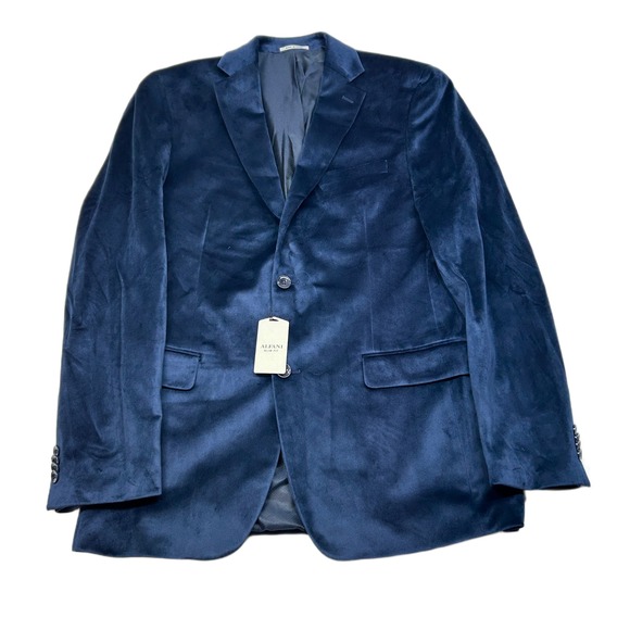 Alfani Slim‎ Fit Velvet Sport Coat Mens 40L 40 Navy Blue NEW - Picture 1 of 12